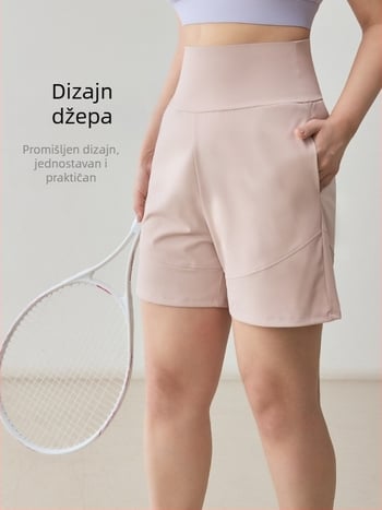 Ženske plus veličine sportske šorceve s brzosušenjem, srednja duljina za yogu i trčanje, labavi kroj, badminton šortse, materijal: najlon 75% i spandeks 25%