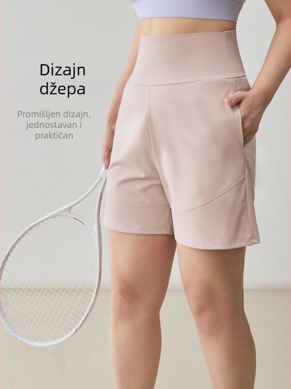 Ženske plus veličine sportske šorceve s brzosušenjem, srednja duljina za yogu i trčanje, labavi kroj, badminton šortse, materijal: najlon 75% i spandeks 25%