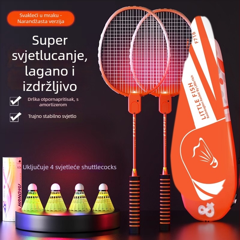Raketa za badminton sa svjetlećim sjajem, ultralagana titanova legura okvir, najlon užad, težina 95–100 g, debljina drške G1