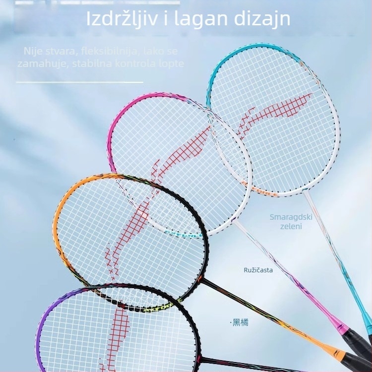 Li-Ning Thunder 9 karbonska reketa za badminton za amatere-mlade, 95–100 g, ravna glava, ljeto 2024