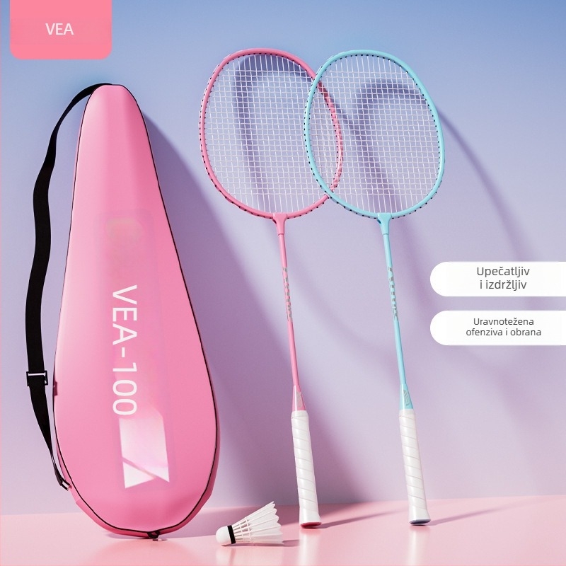 Badminton raketa Yingerjian, okvir od željezne legure, najlonske strune, težina 95–100 g, debljina drške G-4, srednja tvrdoća, direktan udarac