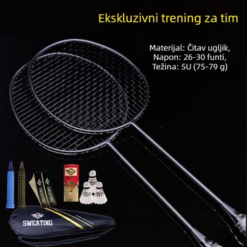 Badminton reketa s karbonskim vlaknima; težina 75–79 g; debljina ručke G4; tip reketa: ravni udarac