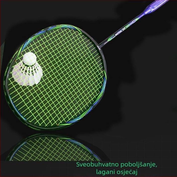 Raketa za badminton, okvir od karbonskih vlakana, ravna osovina, drška G5, srednja fleksija, pogodna za početnike