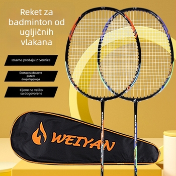 Badminton reketa – karbonsko vlakno okvir, težina 90–94 g, paket od 2 reketa, ravna šaft, za početnike i napredne igrače