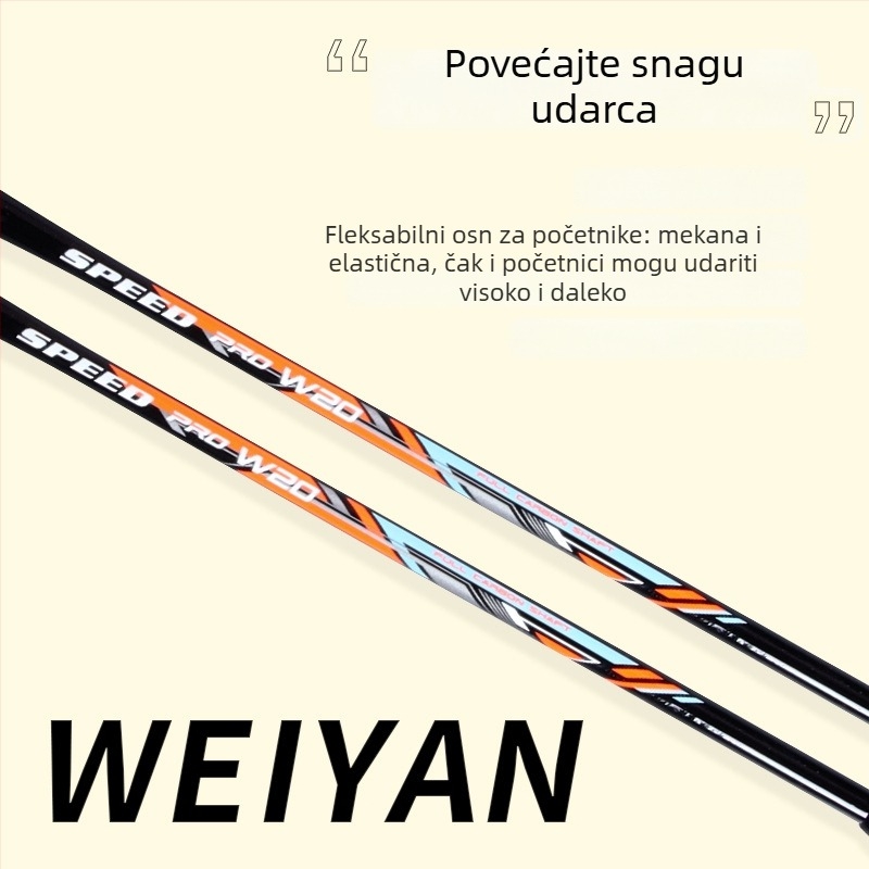 Badminton reketa – karbonsko vlakno okvir, težina 90–94 g, paket od 2 reketa, ravna šaft, za početnike i napredne igrače