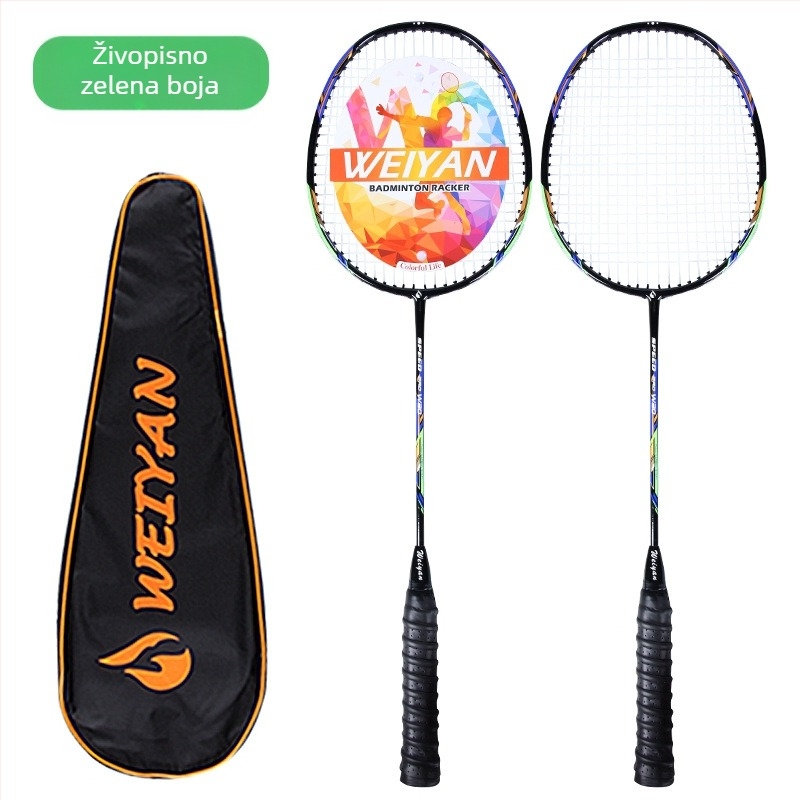 Badminton reketa – karbonsko vlakno okvir, težina 90–94 g, paket od 2 reketa, ravna šaft, za početnike i napredne igrače