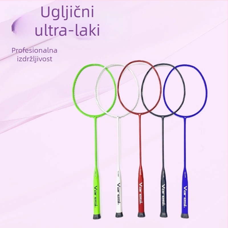 Raketa za badminton — okvir od karbonskih vlakana, težina 80–84 g, direktan udarac, srednja tvrdoća, materijal žica: najlon (Ključne specifikacije: okvir od karbonskih vlakana; težina 80–84 g; direktan udarac; srednja tvrdoća; materijal žica: najlon)