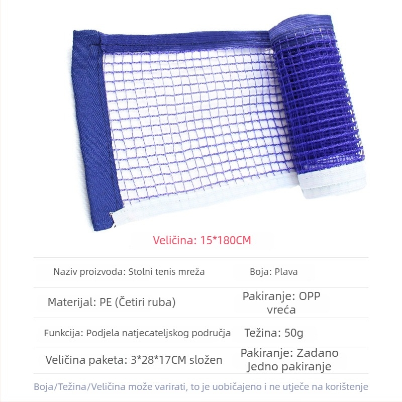 Prijenosni sklopivi mrežni okvir za stolni tenis s brzim instaliranjem za unutarnju i vanjsku upotrebu (Materijal: Poliester; Težina: 50 g; Pogodno za stolni tenis i badminton)