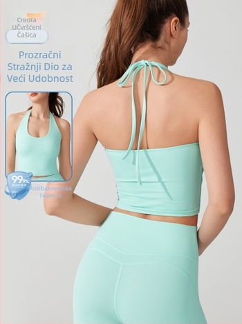 Halter sportski grudnjak i jednodijelni top za jogu u jednom komadu, puna šalica, tanke oblikovane čašice, fiksne halter trake, antibakterijska nude tkanina (81% najlon, 19% spandex)