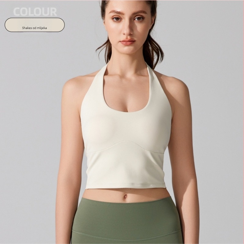 Halter sportski grudnjak i jednodijelni top za jogu u jednom komadu, puna šalica, tanke oblikovane čašice, fiksne halter trake, antibakterijska nude tkanina (81% najlon, 19% spandex)