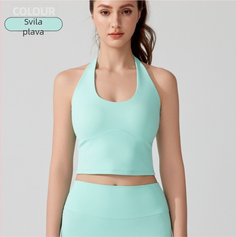 Halter sportski grudnjak i jednodijelni top za jogu u jednom komadu, puna šalica, tanke oblikovane čašice, fiksne halter trake, antibakterijska nude tkanina (81% najlon, 19% spandex)