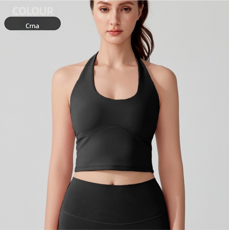 Halter sportski grudnjak i jednodijelni top za jogu u jednom komadu, puna šalica, tanke oblikovane čašice, fiksne halter trake, antibakterijska nude tkanina (81% najlon, 19% spandex)