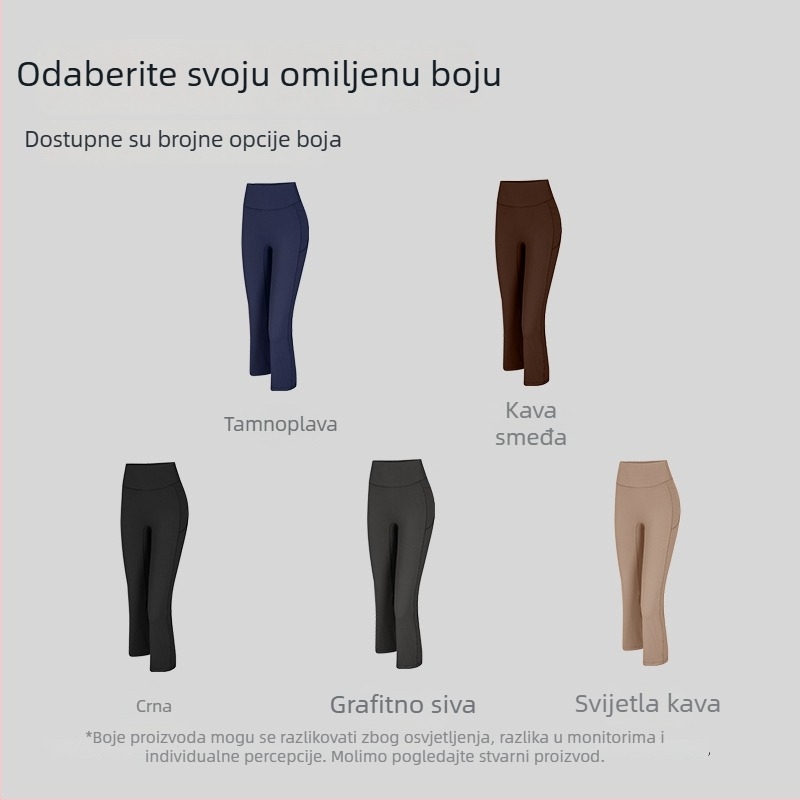 Cigaret hlače za jogu s visokim strukom, kratke, blago proširene, od elastične sportske tkanine Nylon-Spandex
