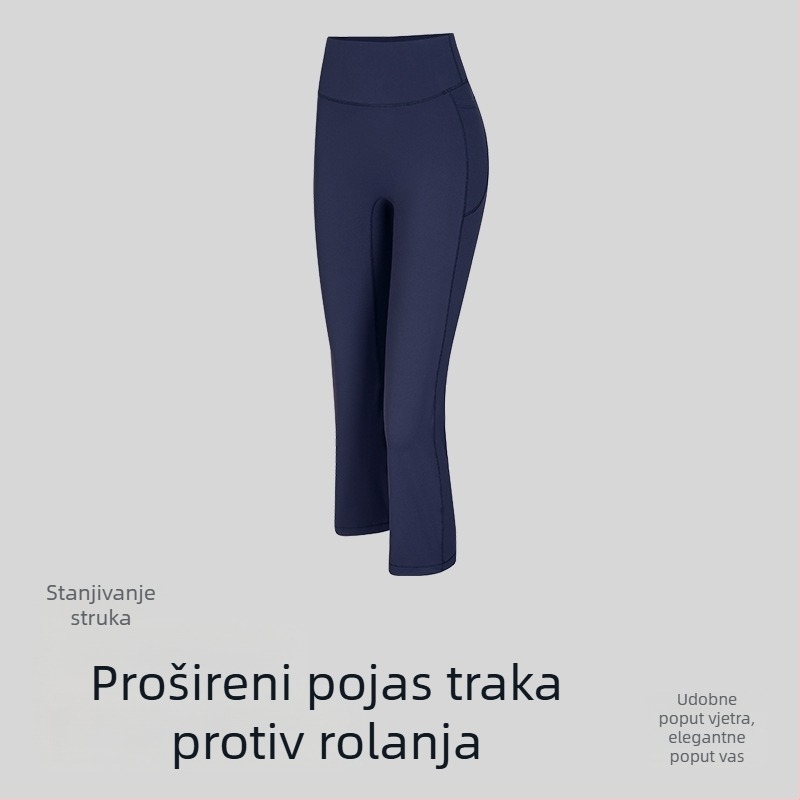 Cigaret hlače za jogu s visokim strukom, kratke, blago proširene, od elastične sportske tkanine Nylon-Spandex