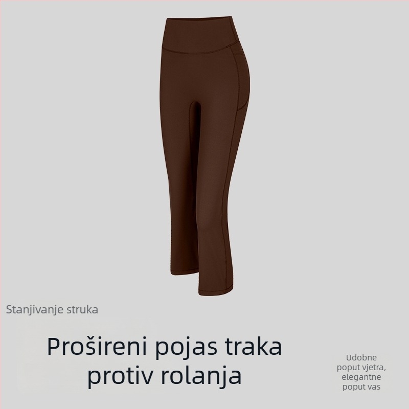 Cigaret hlače za jogu s visokim strukom, kratke, blago proširene, od elastične sportske tkanine Nylon-Spandex