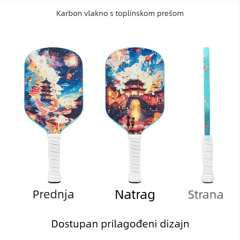 Jusian karbonska pickleball raketa — oko 225 g, jednodijelna konstrukcija s toplim presom, natjecateljskog ranga