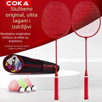 Raketa za badminton s Ferroalloy okvirom; Nylon užad; težina 95–100 g; debljina drške G5; pravolinijski udar