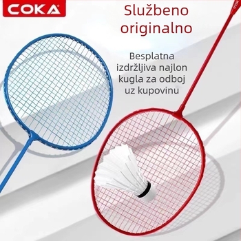 Raketa za badminton s Ferroalloy okvirom; Nylon užad; težina 95–100 g; debljina drške G5; pravolinijski udar