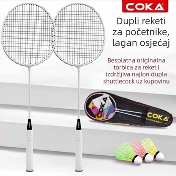 Raketa za badminton s Ferroalloy okvirom; Nylon užad; težina 95–100 g; debljina drške G5; pravolinijski udar