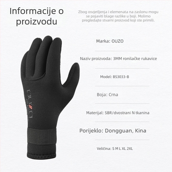 OUZO 3 mm neoprenske rukavice za ronjenje – otporne na ogrebotine i habanje, protuklizne, pojačane i tople za zimsko plivanje i ribolov