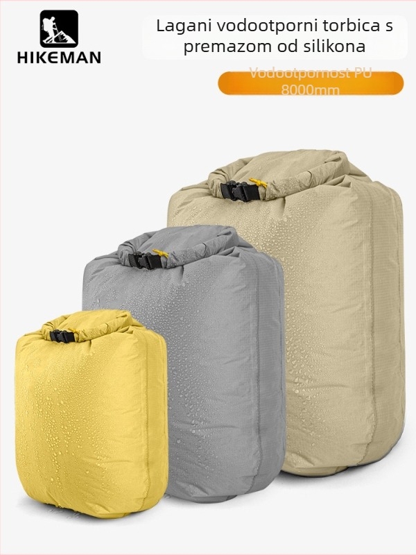 Torba s silikonovim premazom, vodootporna za vanjske vodne aktivnosti, lagana i minimalistička; materijal: 20D silikonom premazana tkanina; namjena: ronjenje, planinarenje, plaža, plivanje