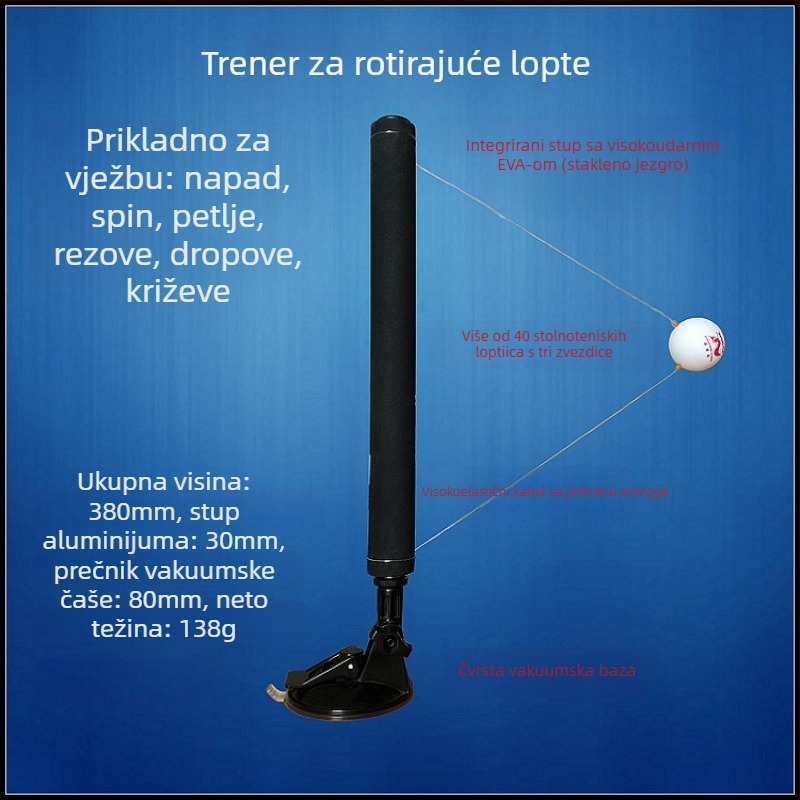 Uređaj za trening stolnog tenisa s držačem za stol, mehanizamom odskoka lopti, ponavljajući stroj za loptu, trener forehand
