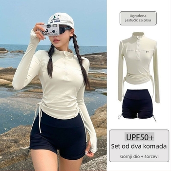 Korejski podijeljeni kupaći kostim s dugim rukavima, brzo se suši, učinkovit efekt mršavljenja, UV zaštita za surfanje i ronjenje