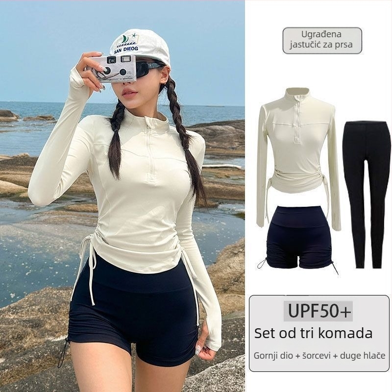 Korejski podijeljeni kupaći kostim s dugim rukavima, brzo se suši, učinkovit efekt mršavljenja, UV zaštita za surfanje i ronjenje