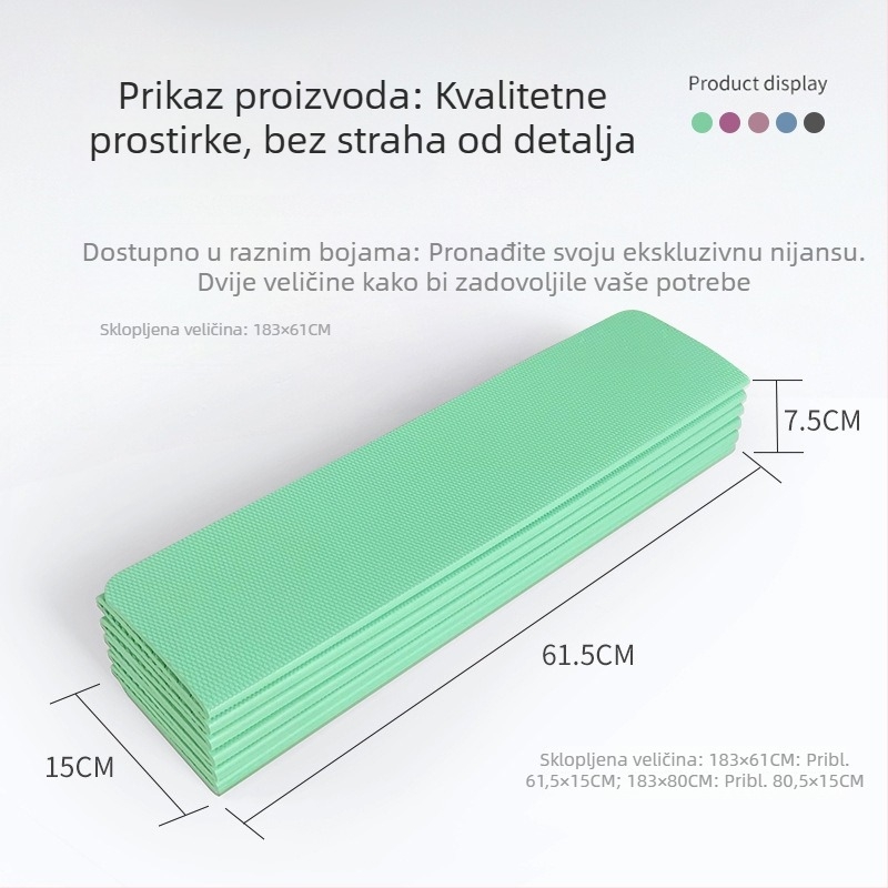 Joga podloga od TPE s dvostranim slojem, prijenosna, protukluzna, 183 x 61 cm, debljina 4/6/8 mm