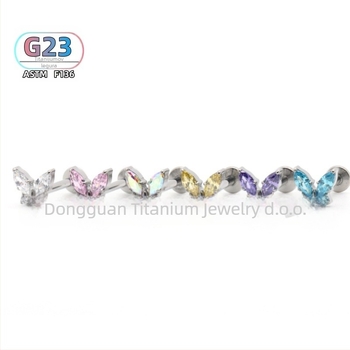 Piercing za uho od titanijskog legura, dizajn leptira, polirani završetak, unisex