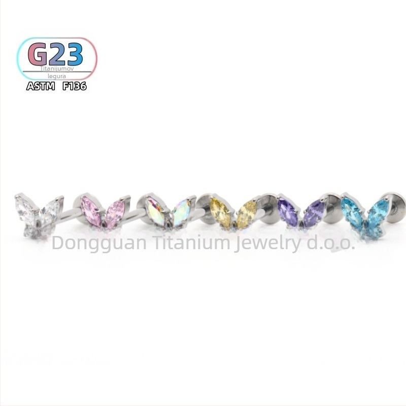 Piercing za uho od titanijskog legura, dizajn leptira, polirani završetak, unisex