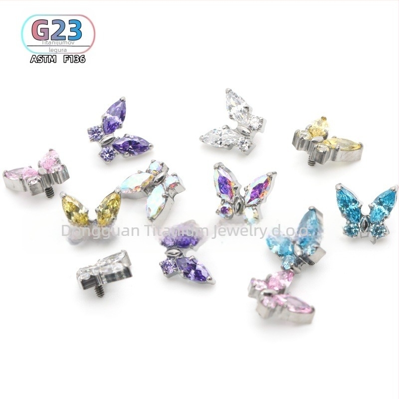 Piercing za uho od titanijskog legura, dizajn leptira, polirani završetak, unisex