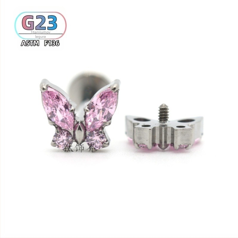 Piercing za uho od titanijskog legura, dizajn leptira, polirani završetak, unisex