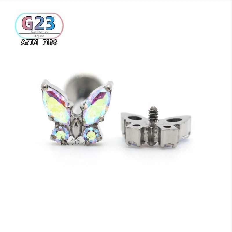 Piercing za uho od titanijskog legura, dizajn leptira, polirani završetak, unisex