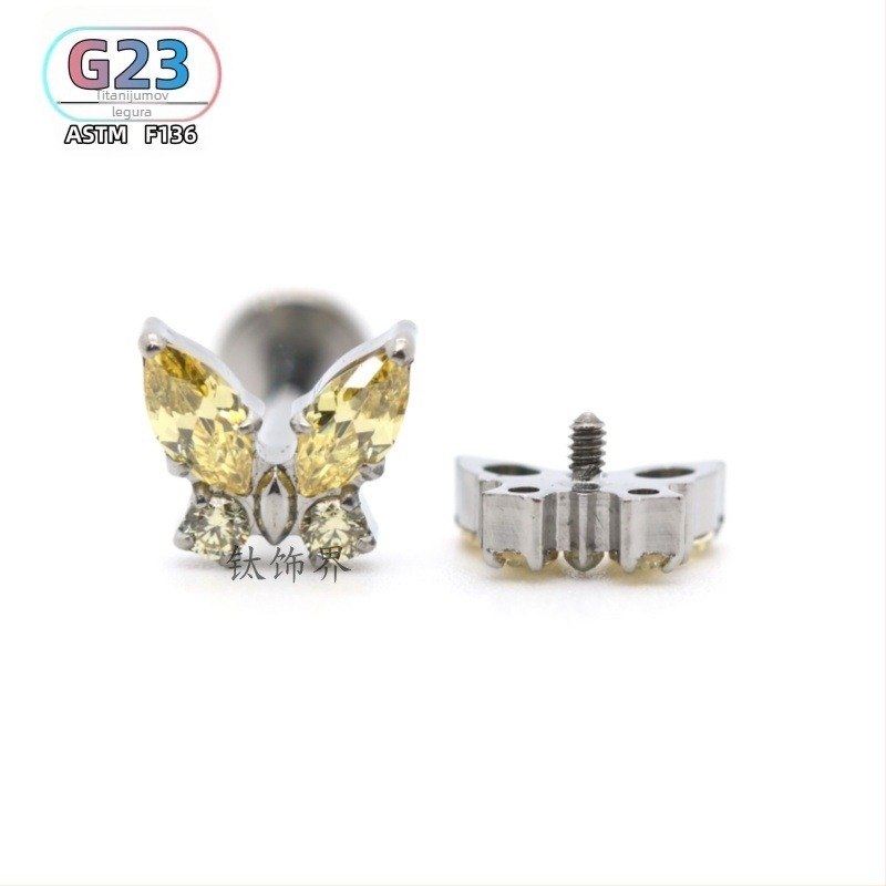 Piercing za uho od titanijskog legura, dizajn leptira, polirani završetak, unisex