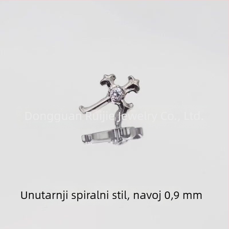 Naušnice u križu od titanijeve legure F136, vintage stil, s 5A cirkonom za piercing uha