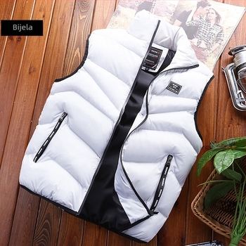 Muška vesta s patentnim zatvaračem i stojećim ovratnikom, geometrijski uzorak, poliester