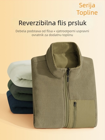 Muška fleece vesta s dvostrukim flisom, stojeći ovratnik, topla zima