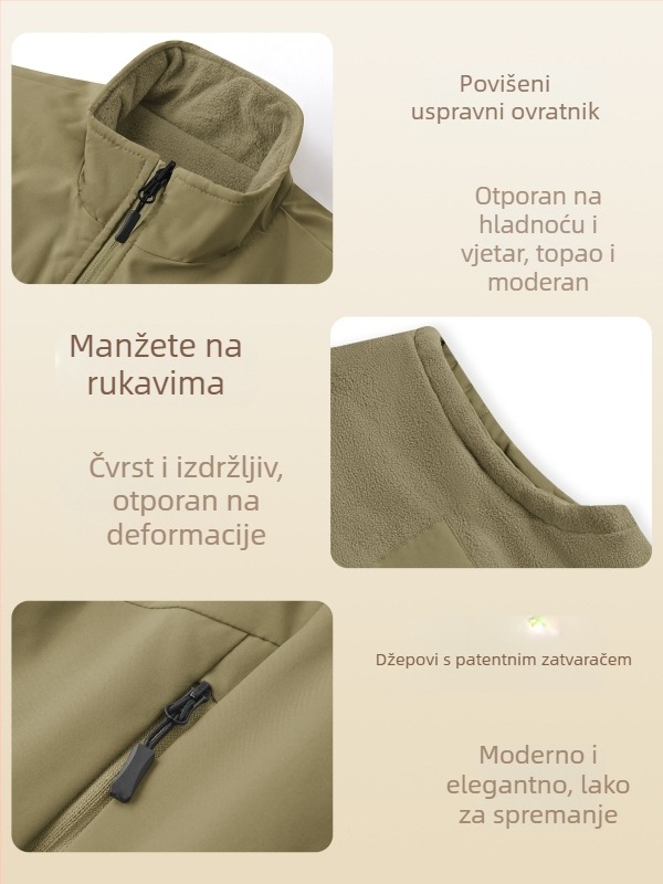 Muška fleece vesta s dvostrukim flisom, stojeći ovratnik, topla zima