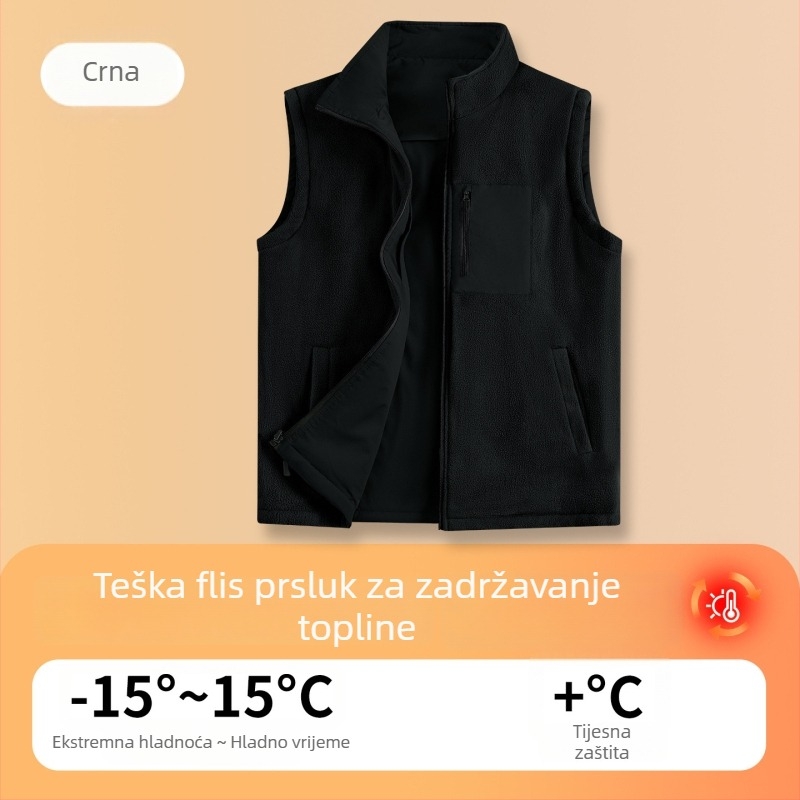 Muška fleece vesta s dvostrukim flisom, stojeći ovratnik, topla zima