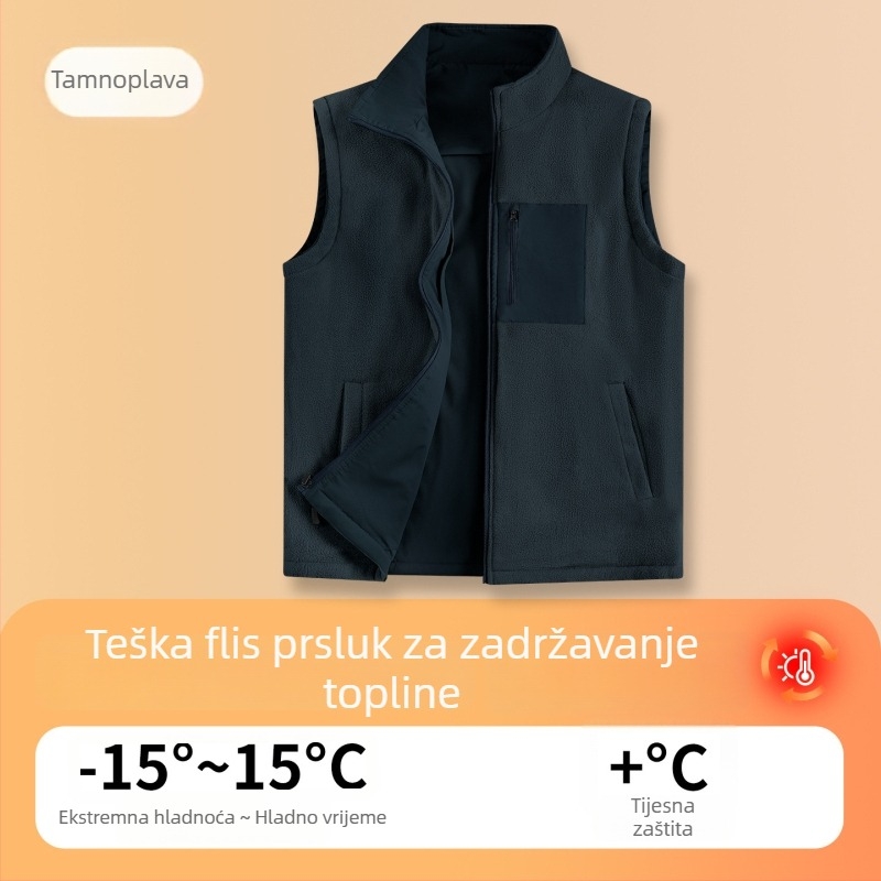 Muška fleece vesta s dvostrukim flisom, stojeći ovratnik, topla zima