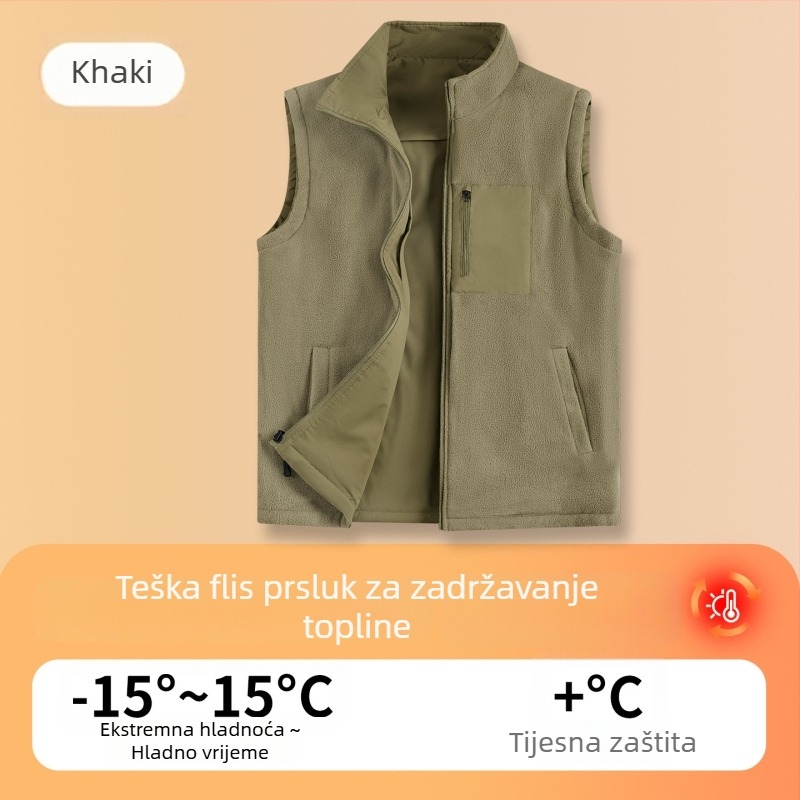 Muška fleece vesta s dvostrukim flisom, stojeći ovratnik, topla zima