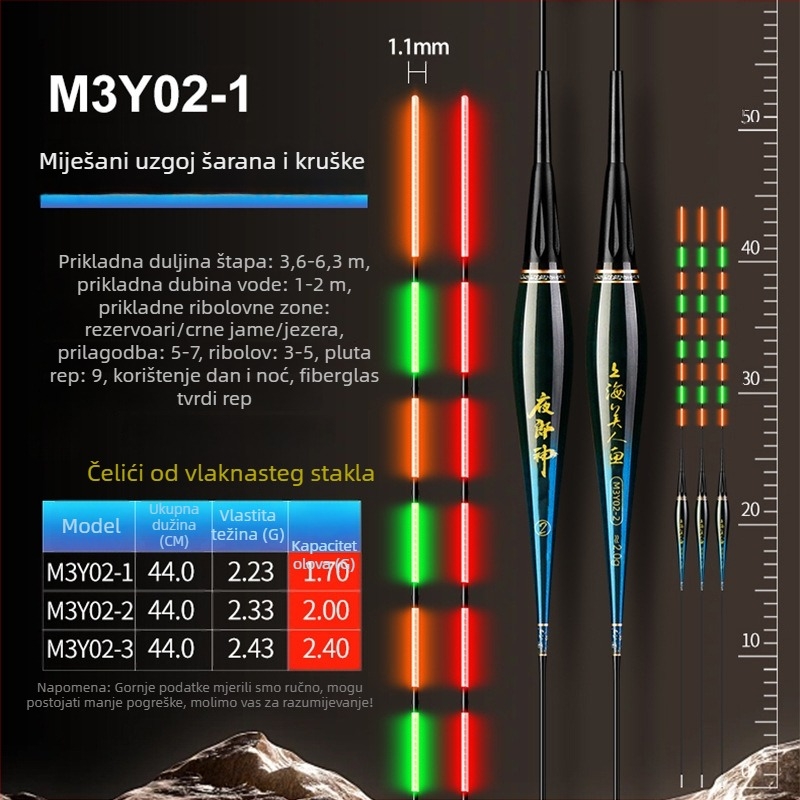 Mermaid vertikalna drift pluta s elektroničkim senzorom za ugriz, kompozitno tijelo, tvrdi rep, dnevno/noćna upotreba
