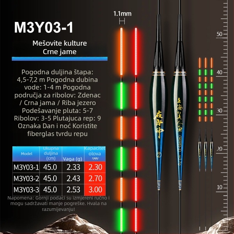 Mermaid vertikalna drift pluta s elektroničkim senzorom za ugriz, kompozitno tijelo, tvrdi rep, dnevno/noćna upotreba