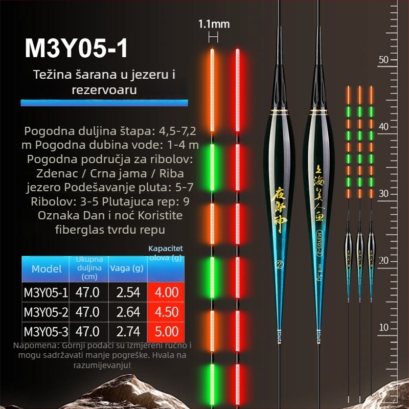 Mermaid vertikalna drift pluta s elektroničkim senzorom za ugriz, kompozitno tijelo, tvrdi rep, dnevno/noćna upotreba