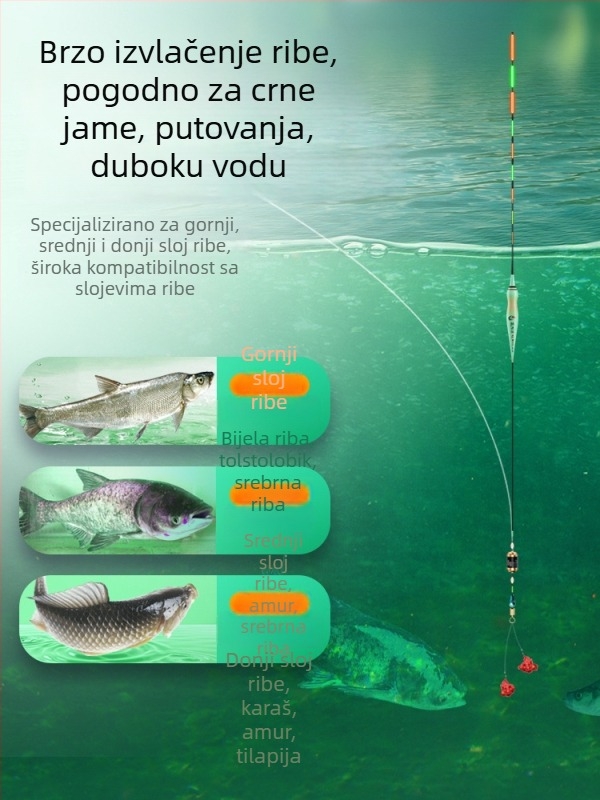 Dvosmjerni svijetleći plutac za Grass Carp i Bighead Carp, debeli i produženi, otporan na drift