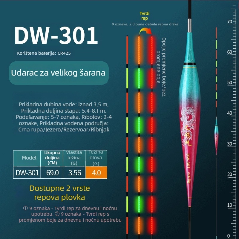 Elektronički plovak za ribolov s promjenom boje i gravitacijskim signalom, za dnevnu i noćnu upotrebu, debeli i upečatljivi