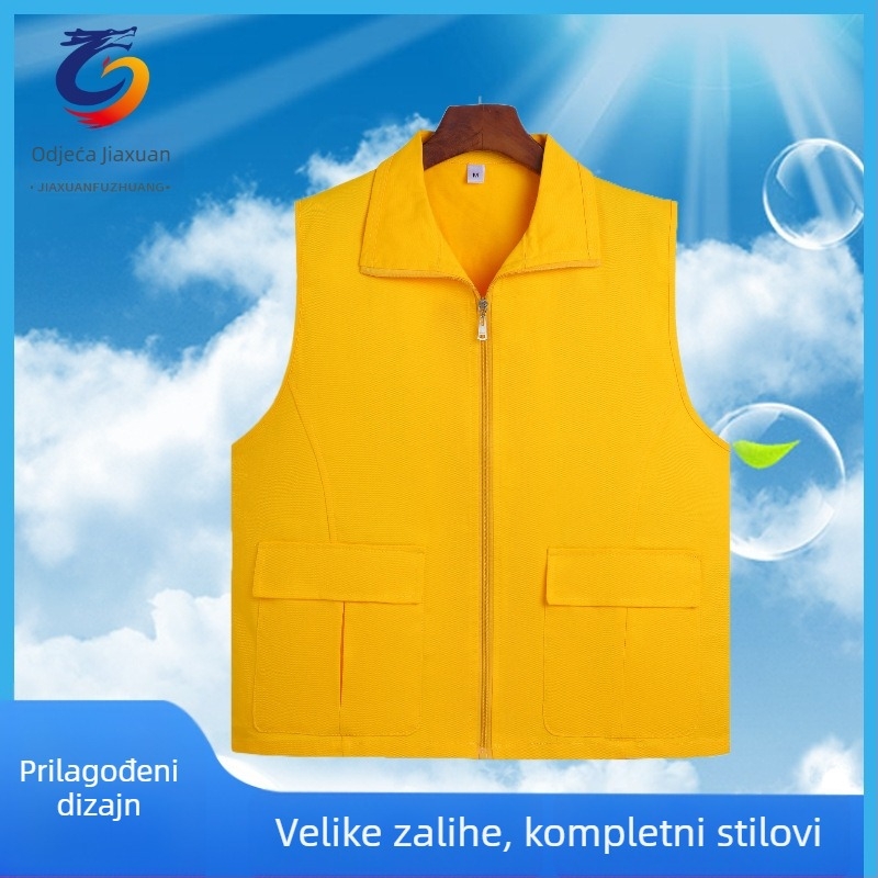 Reklamni prsluk za volontere – Materijal: 100% pamuk; Zatvaranje: zip; Podstava: najlon; Ovratnik: klasičan