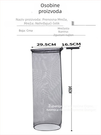 Prijenosna mreža za prijevoz ribe – za velike ribe, okvir od nehrđajućeg čelika i aluminij, mreža s džepom