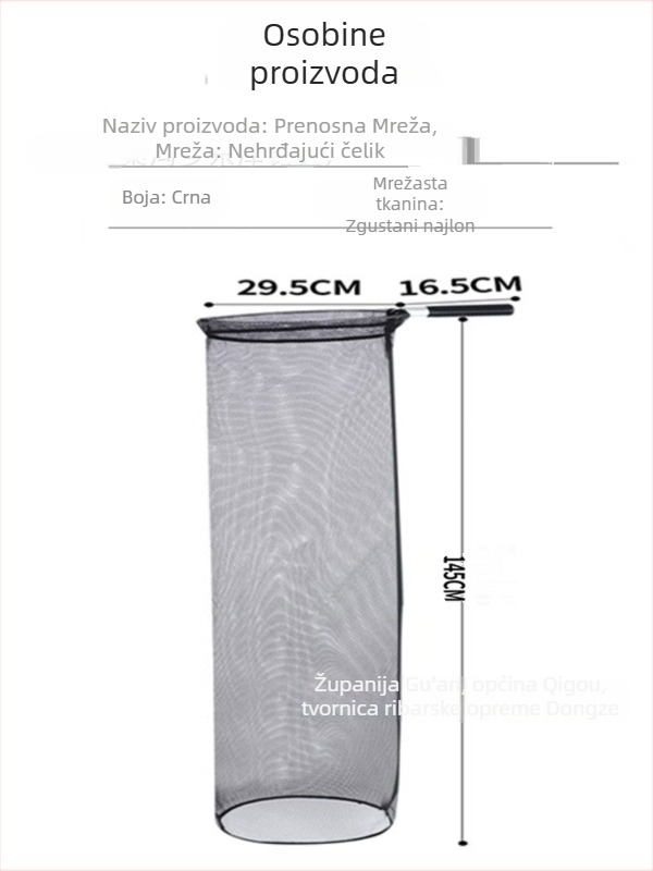Prijenosna mreža za prijevoz ribe – za velike ribe, okvir od nehrđajućeg čelika i aluminij, mreža s džepom